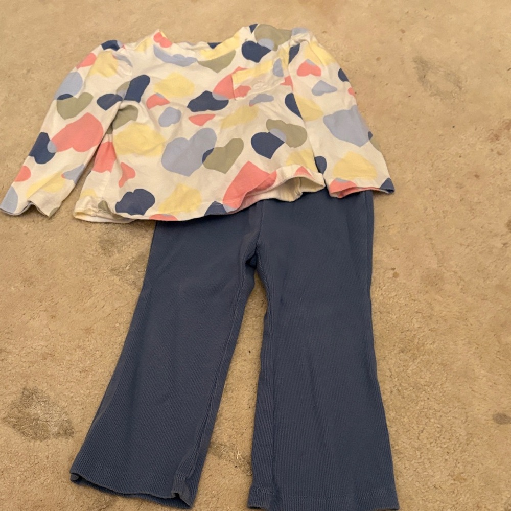 Baby Gap Colorful Heart Print Top and Blue Pants Set 18-24 Months